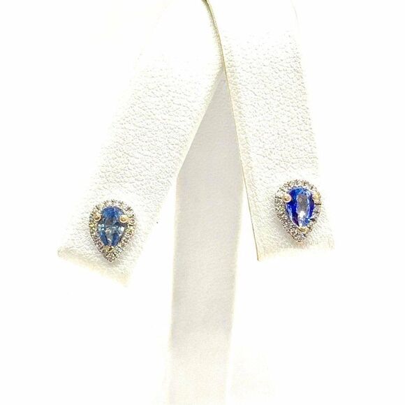 Diamond Sapphire Earrings 18k Gold Stud .60 CTW Certified $2,295 921738 - Picture 5 of 9